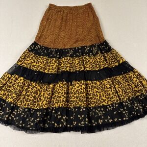 Skirt Boho Broomstick Leopard Maxi 90's Small Safari Sheer Mixed Media Artsy